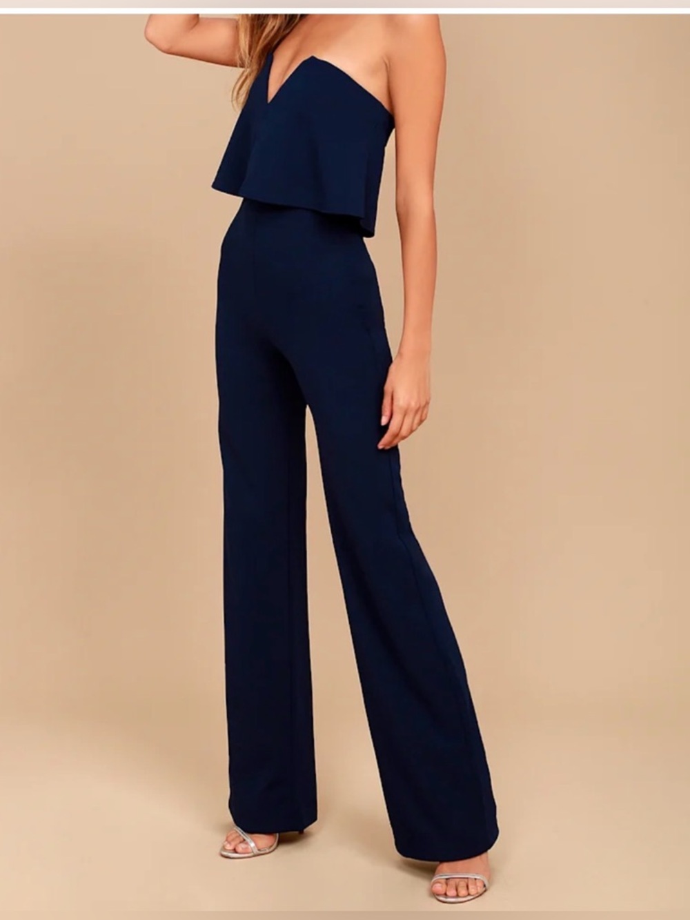 Lulu's Power of Love Strapless Navy Sweetheart Wide-Leg Jumpsuit Size: S